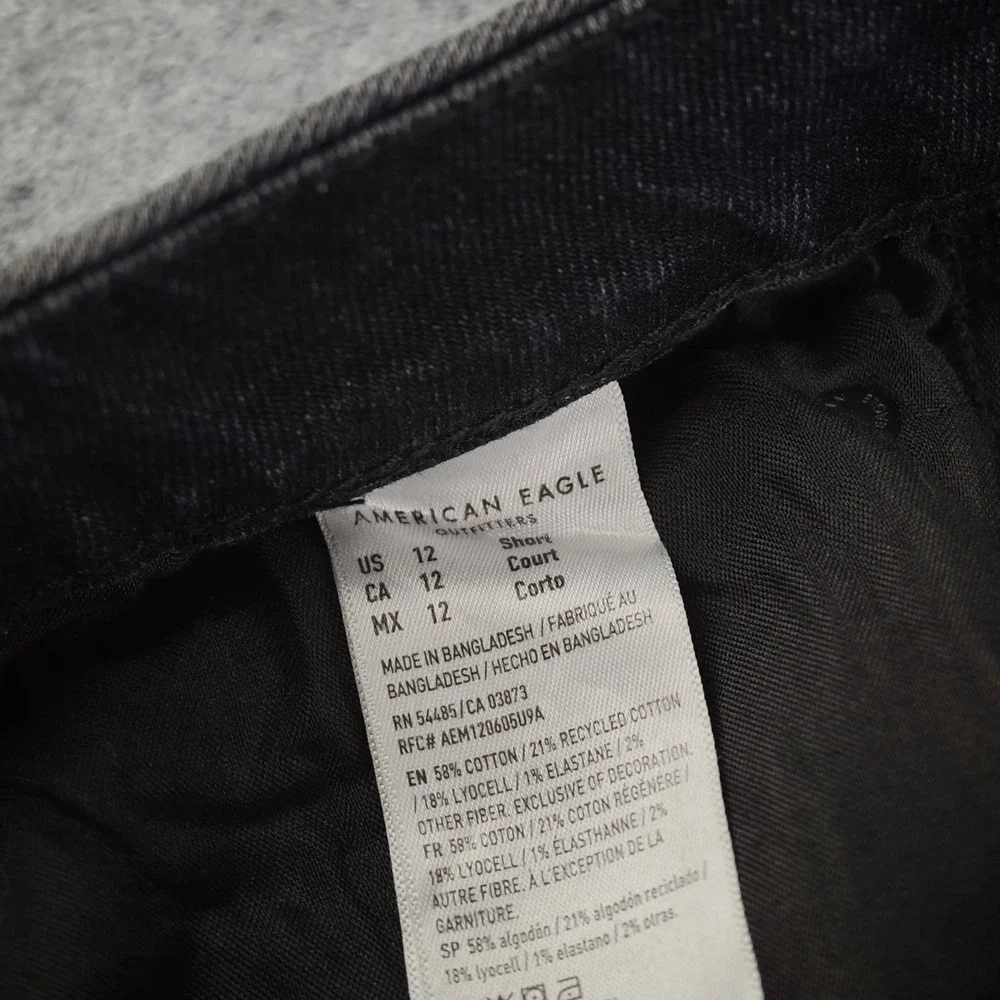 American Eagle Super Curvy High Rise Baggy Wide Leg Jeans Women's 12 Short Black
